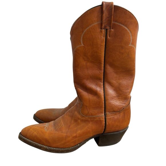 Tony Lama Boots Men’s Sz 11 R Cognac Brown Leather Western Cowboy Riding 5084 - Picture 2 of 9